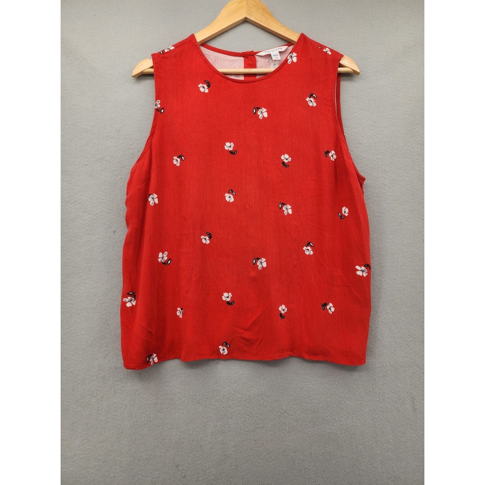 Popsugar Red Floral Sleeveless Button Back Blouse Top Rayon Plus Size XXL
